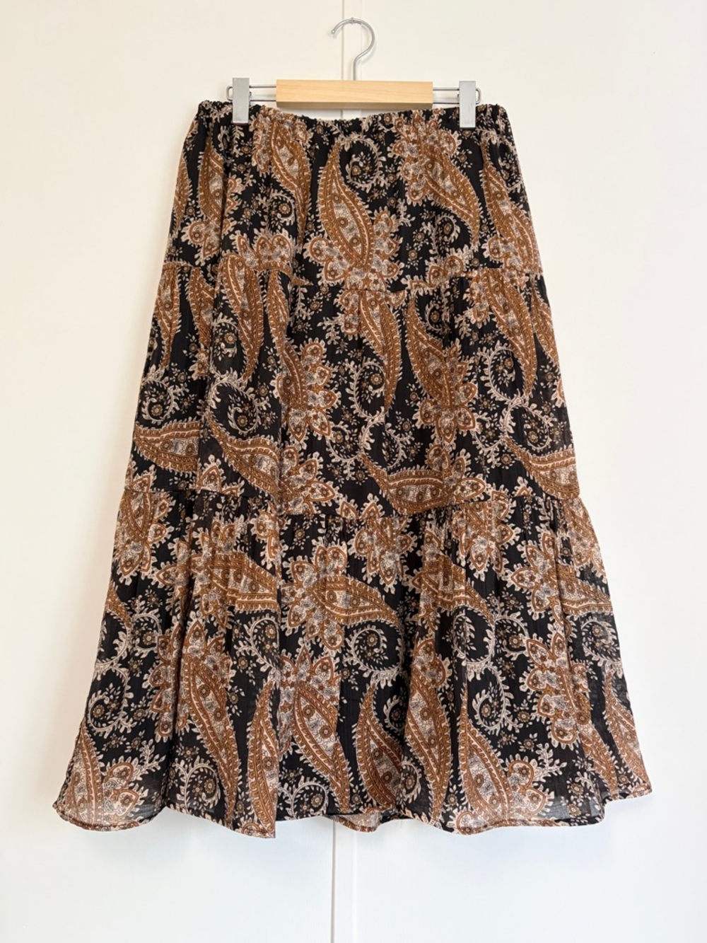 Black & Brown Paisley Tiered A-Line Skirt